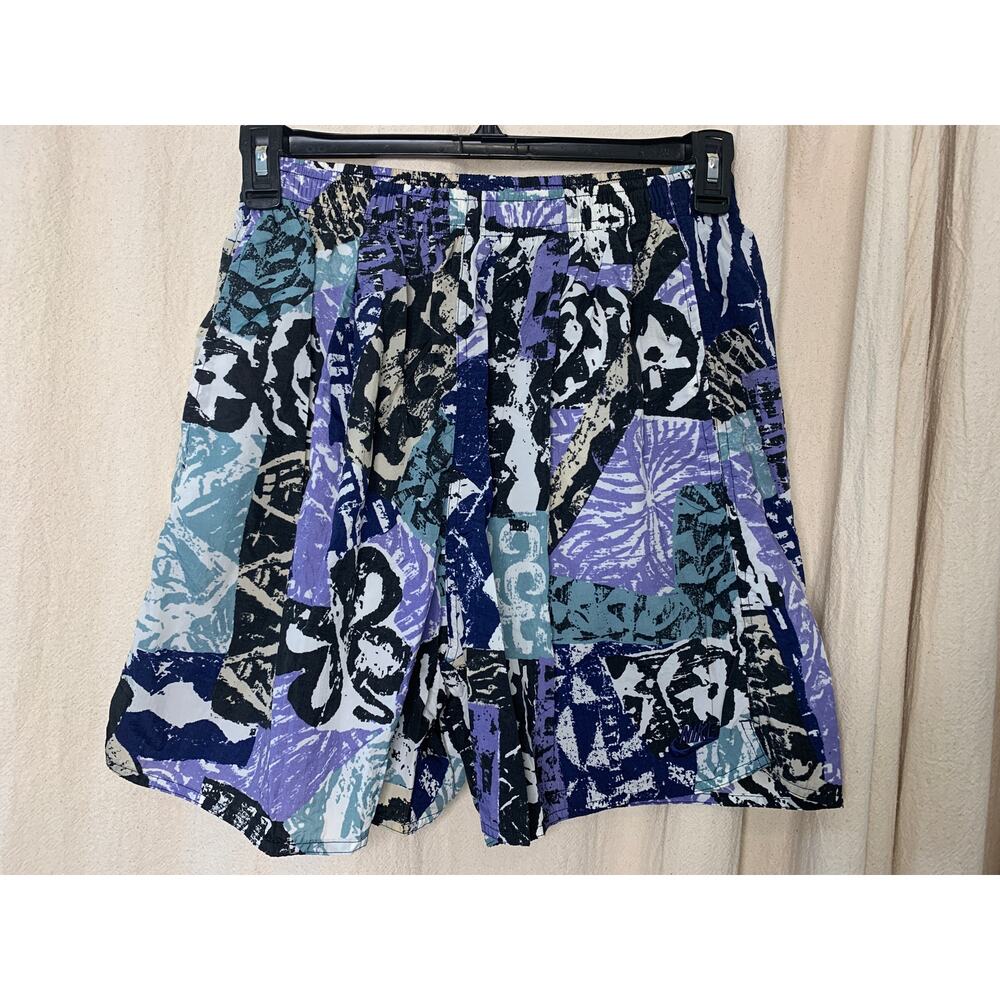 Vintage 1990s Nike Purple Check Logo Streetwear All Over Print Baggies Shorts XL
